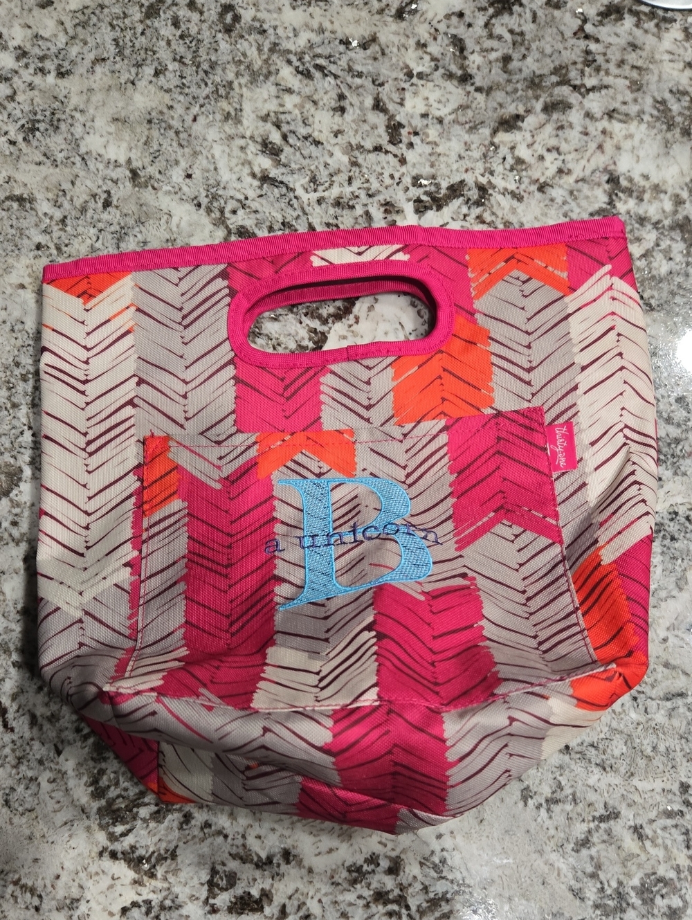 Thirty-one Pink and Orange Chevron Monogram Lunch Tote